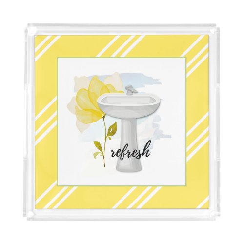 Refresh  Yellow Floral and Striped Acrylic Tray