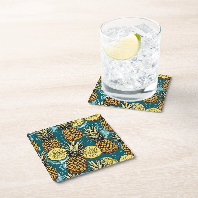 Refreshes your table with Pineapple style Square Paper Coaster (Insitu)
