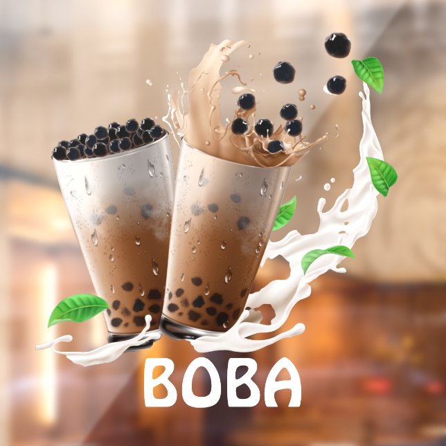 Refreshing Boba Tea Advertisement Front  Window Cling (Sheet 2)