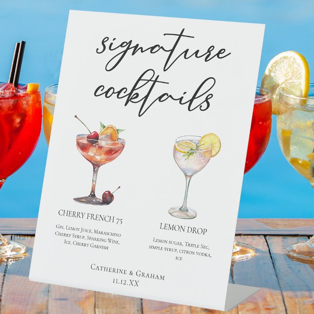 Refreshing Fruit Signature Cocktails Wedding Menu Pedestal Sign (Creator Uploaded)