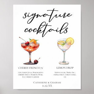 Refreshing Fruit Signature Cocktails Wedding Menu Poster