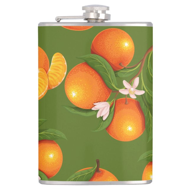 Refreshing Large Oranges Pattern Flask (Front)