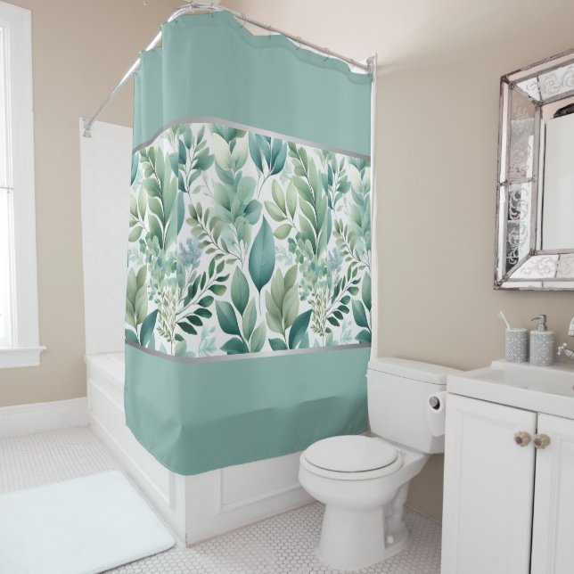 Refreshing Mint Green & Silver  Shower Curtain (In Situ)