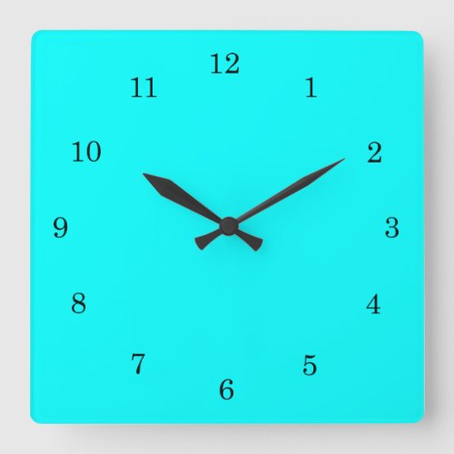 Refreshing Neon Blue Turquoise Solid Bright Color Square Wall Clock