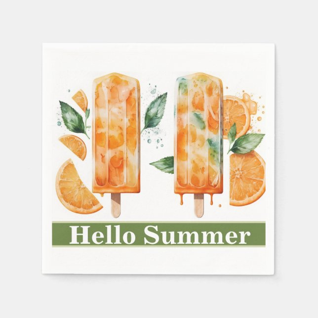 Refreshing Orange Popscles, HELLO SUMMER  Napkins (Front)