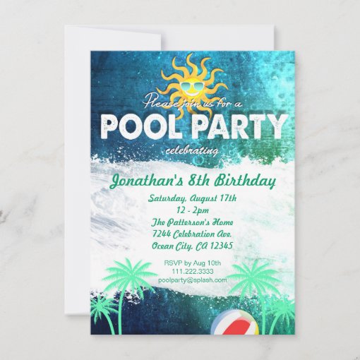 Refreshing Pool Party Birthday Invitation | Zazzle