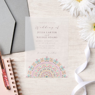 Refreshing Sunflower Mandala Wedding Vellum Invitations
