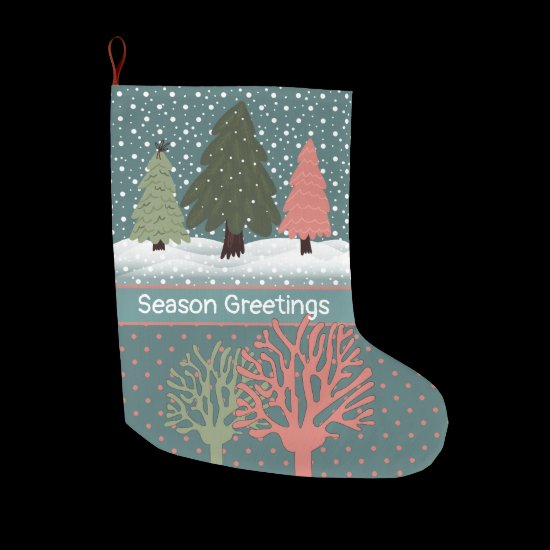 Refreshing Teal and Rose Winter Tide Trees Large Christmas Stocking