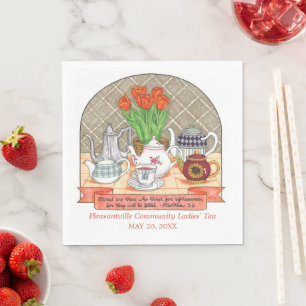 Refreshing Teapots and Tulips Coral Tea Party Napkins