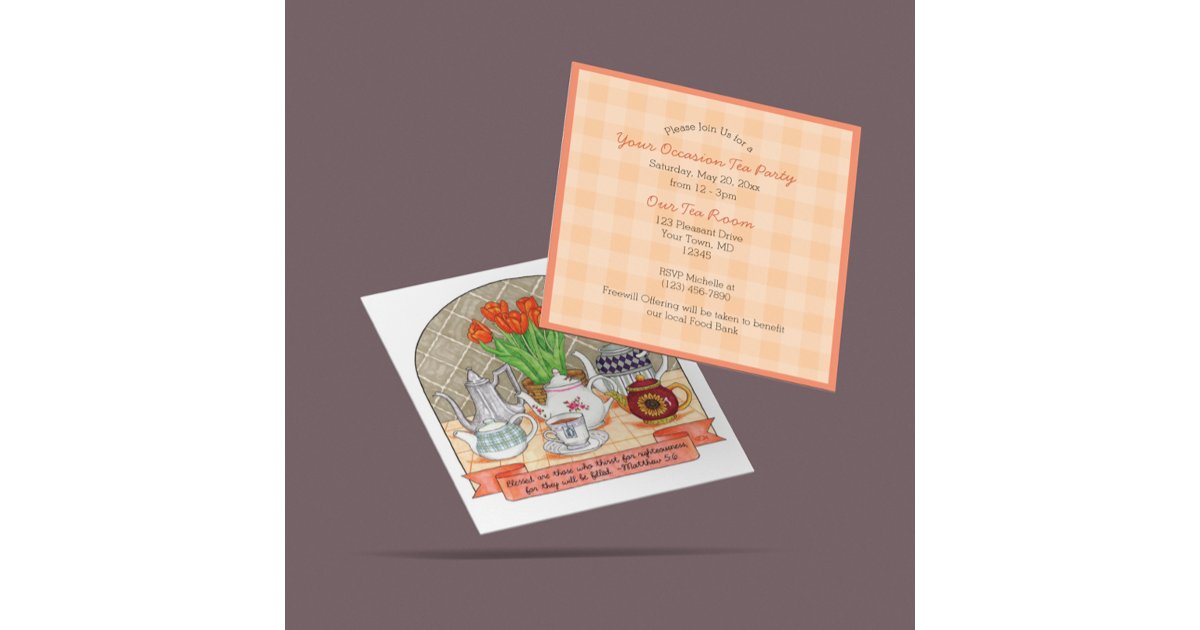 Refreshing Teapots with Scripture Tea Party Invitation | Zazzle