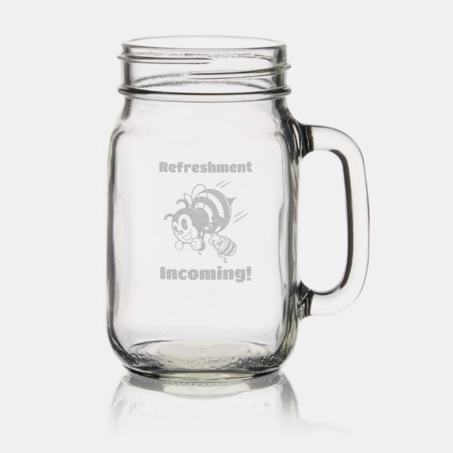 Refreshment Incoming! Funny Bee & Buckets Cartoon Mason Jar W/ Handle (Glassware)