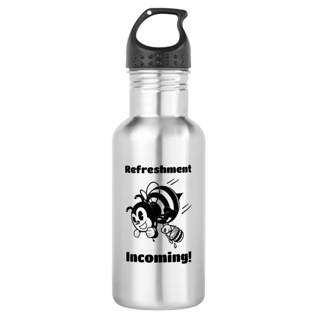 Refreshment Incoming! Funny Bee & Buckets Cartoon Stainless Steel Water Bottle (Front)