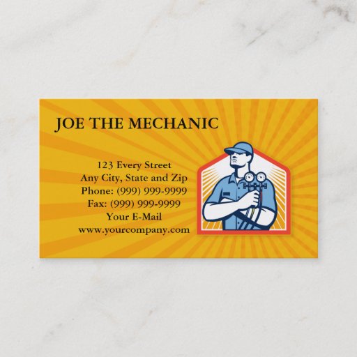 Customizable Refrigeration Air Conditioning Mechanic Front Business Card Template