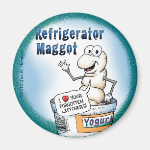 Refrigerator Maggot Magnet; the Round Version Magnet