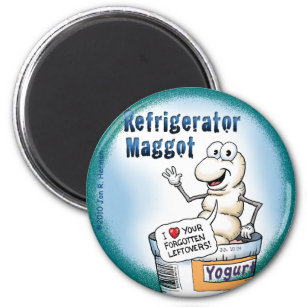 Refrigerator Maggot Magnet; the Round Version Magnet