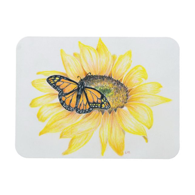 Refrigerator Magnet Monarch & Sunflower (Horizontal)