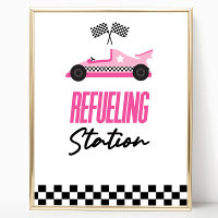 Refueling Station Pink Race Car Drink Table Sign