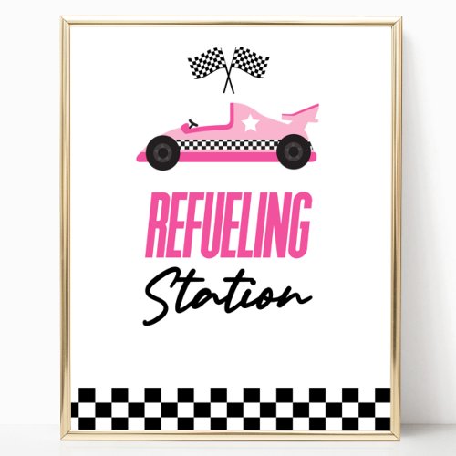 Refueling Station Pink Race Car Drink Table Sign