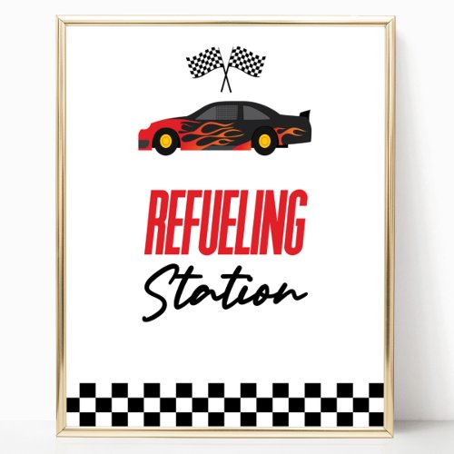 Refueling Station Red Race Car Drink Table Sign