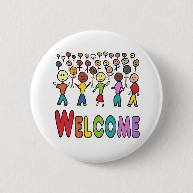 Refugees and Migrants Welcome Button (Front)