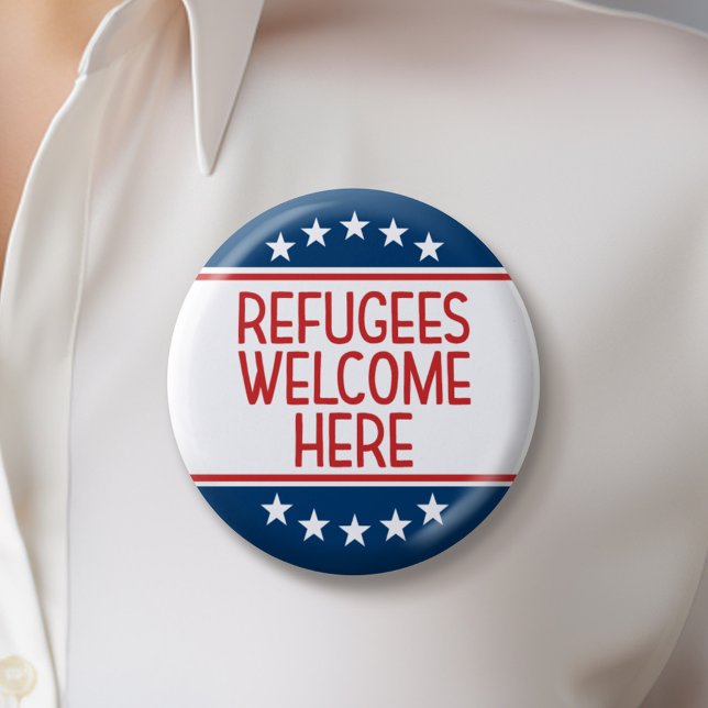 Refugees Welcome Here - Anti Donald Trump Pinback Button (Creator Uploaded)