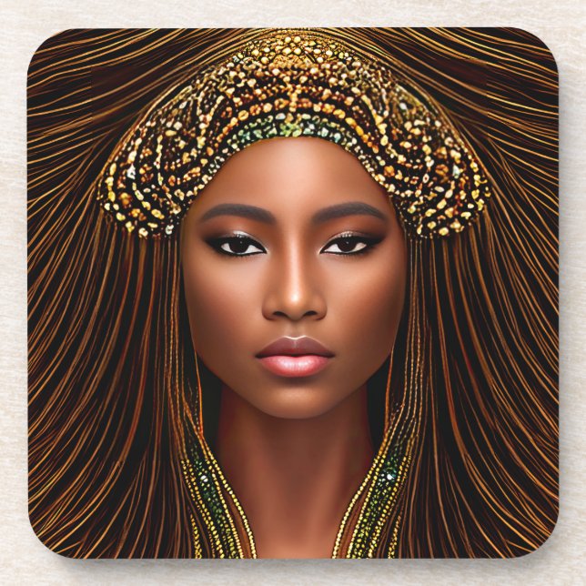 Regal African Beauty: Celebrating Black History  Beverage Coaster (Front)