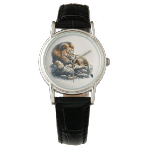 Regal African Lion in Watercolor Watch