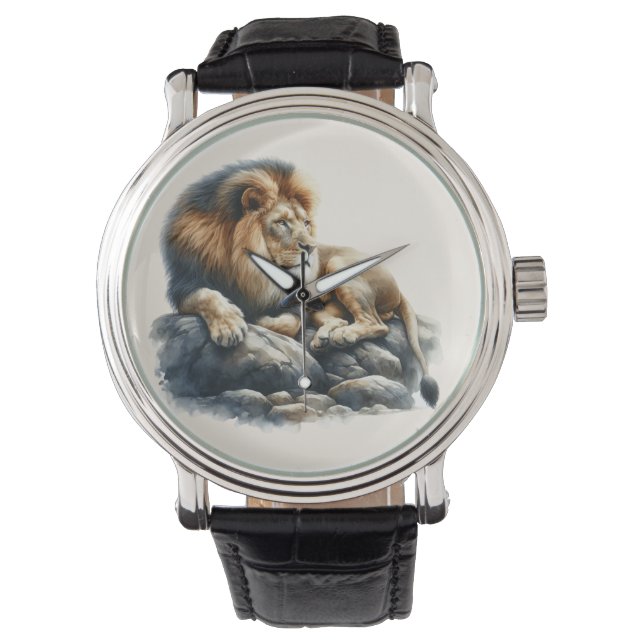 Regal African Lion in Watercolor  Watch (Front)
