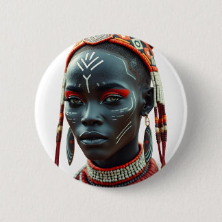 Regal African Tribal Beauty Tag | Afrocentric Button