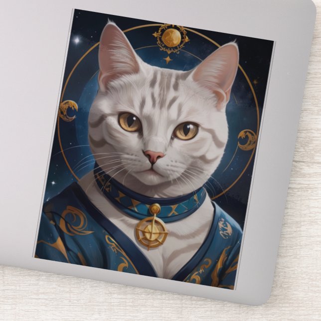 Regal American Shorthair Cat Dressed in Blue  Sticker (Detail)