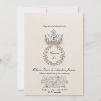 Regal Amethyst & Teal Jeweled Crown with Floral Invitation