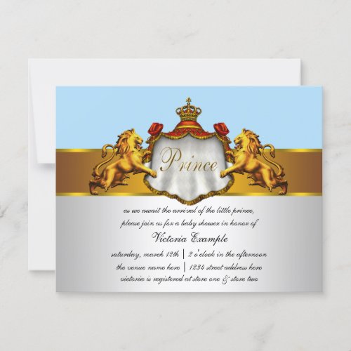 Regal Baby Blue Prince Baby Shower Invitation