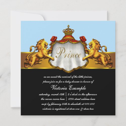 Regal Baby Blue Prince Baby Shower Invitation