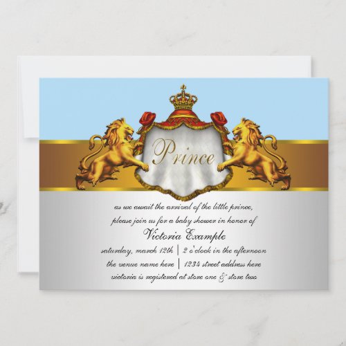 Regal Baby Blue Prince Baby Shower Invitations