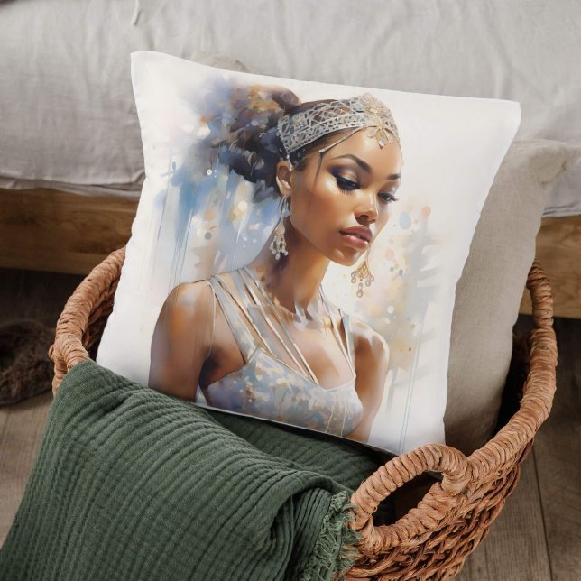  Regal Ballerina Watercolor Throw Pillow (Creator Uploaded)