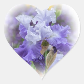 Regal Bearded Iris - Purple & White Heart Sticker by CarolsCamera at Zazzle