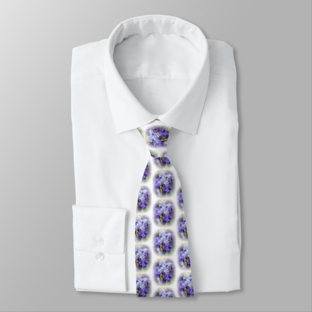 Regal Bearded Iris - Purple & White Neck Tie (Tied)