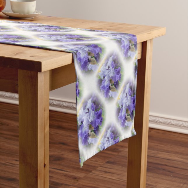 Regal Bearded Iris - Purple & White Short Table Runner (In Situ)
