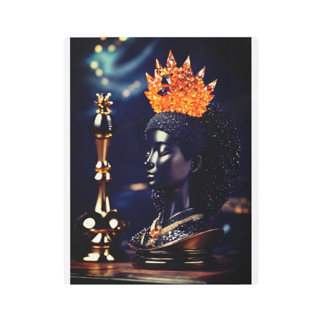 Regal Beauty: Women Queen Print Metal wall art. (Front)