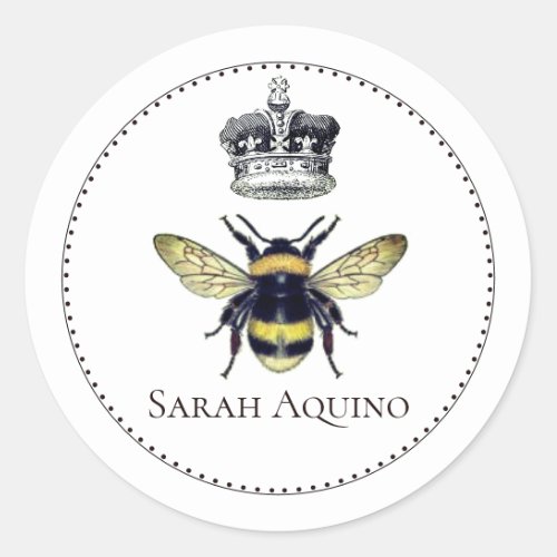 Regal Bee And Crown Custom Name Bookplate