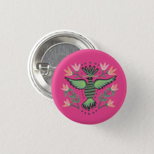 Regal Bird and Flowers Pink Button