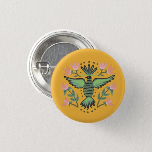 Regal Bird and Flowers Yellow Button