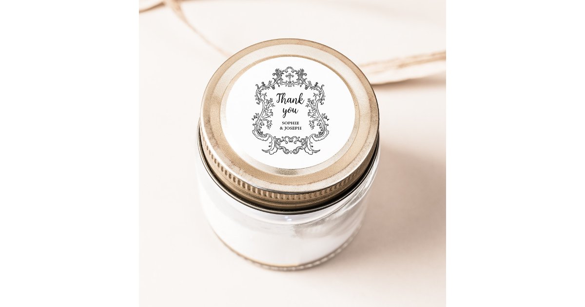 Regal Black and White | Vintage Baroque Frame Classic Round Sticker ...