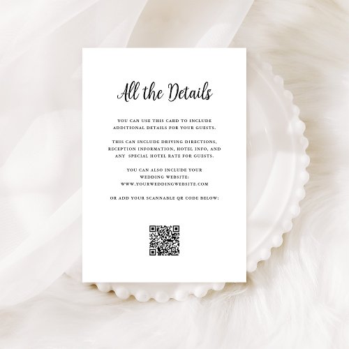 Regal Black and White  Wedding Details QR Code Enclosure Card