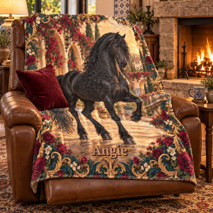 Regal Black Andalusian Spanish Courtyard Fleece Blanket