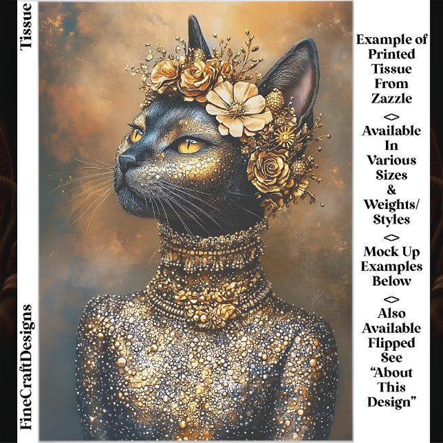  Regal Black Cat in Gold Portrait EB3L Decoupage Tissue Paper (Creator Uploaded)