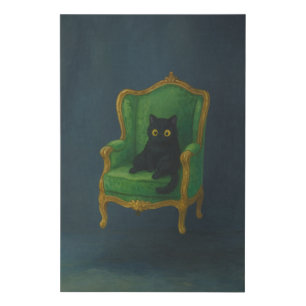 Regal Black Cat on Green Armchair Faux Canvas Print