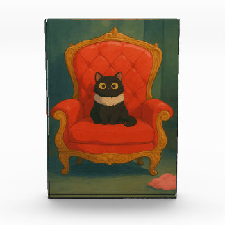 Regal Black Cat on Red Throne Photo Block