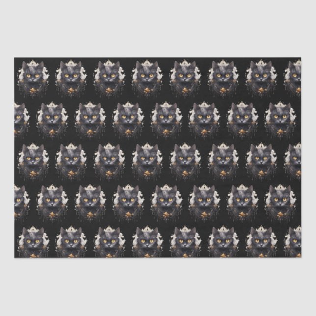 Regal Black Cat Rhinestones Pattern Halloween Tissue Paper (Front)