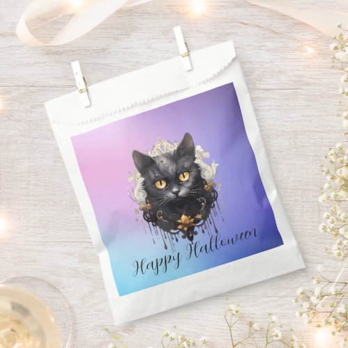 Regal Black Cat Tiara Rhinestones Happy Halloween Favor Bag